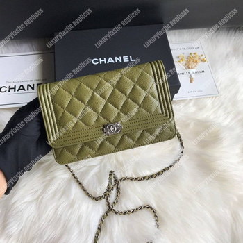 Replica Chanel Le Boy Wallet On Chain – WOC Khaki Caviar Silver Toned