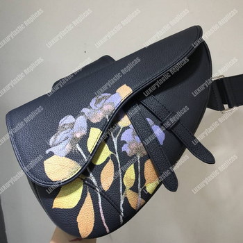 Replica Dior Saddle Bag Navy Blue Grained Calfskin And Alex Foxton Floral