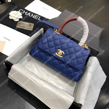 Replica Chanel Flap Bag With Burgundy Top Handle Caviar Leather Blue