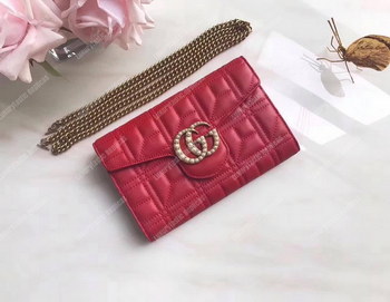 Replica Gucci GG Marmont Leather Mini Chain Bag Hibiscus Red