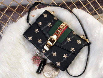 Replica Gucci Sylvie Bee Star Small Shoulder Bag Black