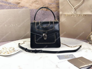 Replica BVL Serpenti Forever Crossbody Small Tophandle Bag Black With Woven Chain