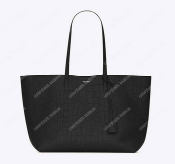 Replica Saint Laurent Shopping Bag Embossed Crocodile Leather Black
