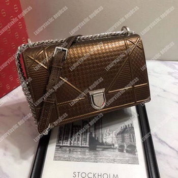 Replica Diorama Dark Gold Toned Metallic Calfskin Flap Bag