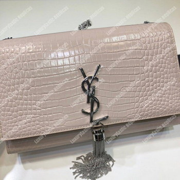 Replica Saint Laurent Saint Laurent Medium Kate Tassel Chain Bag Pink Crocodile