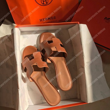Replica Hermes Oran Sandal Calfskin Leather Brown