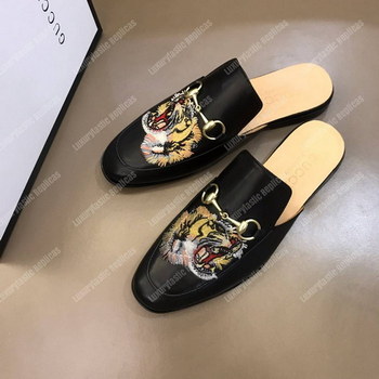 Replica Gucci Princetown Leather Tiger Slipper Black