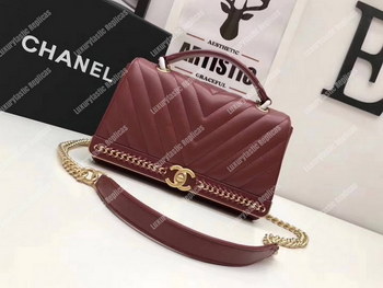 Replica Chanel Chevron Stitched Chain Top Handle Flap Bag Red