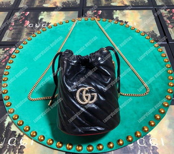 Replica Gucci GG Marmont Mini Bucket Bag Black Cerise