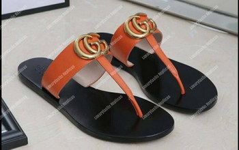 Replica Gucci Leather Thong Sandal With Double G Orange
