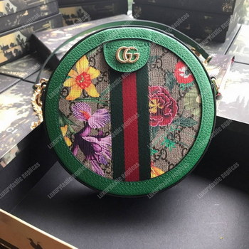 Replica Gucci Ophidia GG Flora Mini Round Shoulder Bag Green