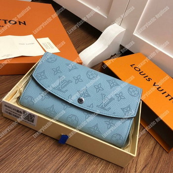 Replica LV Iris Wallet Mahina Leather Bleu Horizon Pumpkin