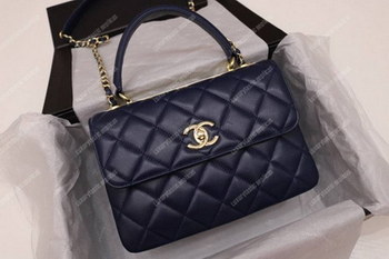 Replica Chanel Small Flap Bag With Top Handle Navy Blue Gold