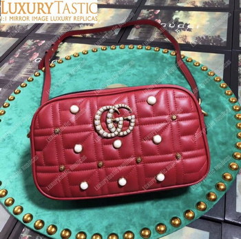 Replica Gucci GG Marmont Small Matelassé Shoulder Bag With Pearls Red