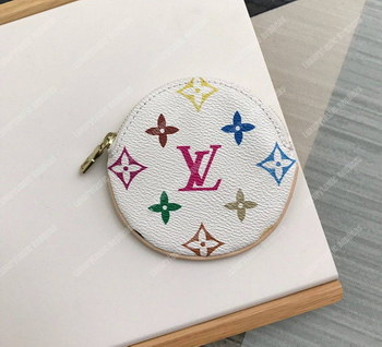 Replica LV Round Coin Purse Colorful Monogram white