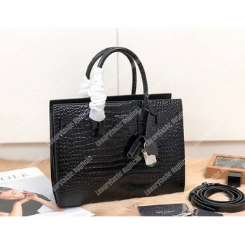 Replica Saint Laurent Classic Sac De Jour Baby In Embossed Crocodile Shiny Leather Black