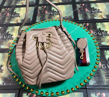 Replica Gucci GG Marmont Chevron Leather Bucket Bag Dusty Pink