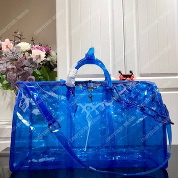 Replica LV Keepall Bandouliere Monogram 50 Blue PVC