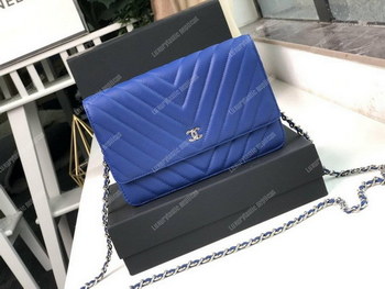 Replica Chanel Wallet On Chain – WOC Chevron Lambskin Blue Silver Toned