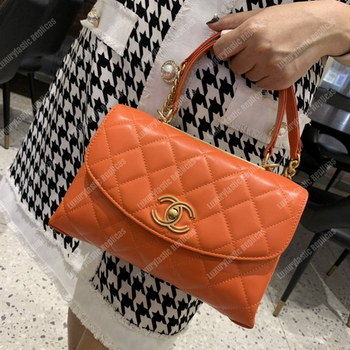 Replica Chanel Flap Bag With Top Handle Lambskin Orange