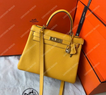 Replica Hermes Kelly 25 Togo Yellow Soleil Gold toned Hardware