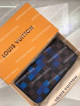 Replica LV Zippy Wallet Vertical Damier Graphite Pixel Blue
