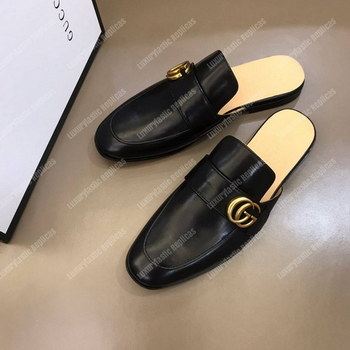 Replica Gucci Leather Slipper Black