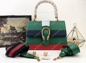 Replica Gucci Dionysus Medium Smooth Leather Bamboo Top Handle Bag GreenBlueRed