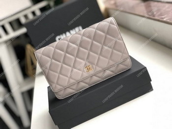 Replica Chanel Wallet On Chain – WOC Quilted Lambskin Grey Gold Toned