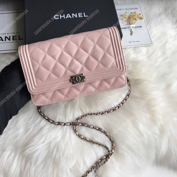 Replica Chanel Le Boy Wallet On Chain – WOC Light Pink Caviar Silver Toned