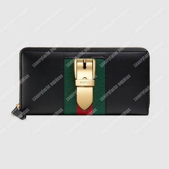 Replica Gucci Sylvie Leather Zip Around Wallet Black