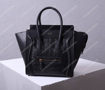 Replica Celine Mini Luggage Handbag Crocodile Veins Leather with Calfskin Leather