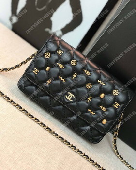 Replica Chanel Wallet On Chain – WOC Grained Quilted Calfskin Black Studded