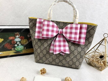 Replica Gucci Children’s GG Supreme Pink Gingham Bow Tote