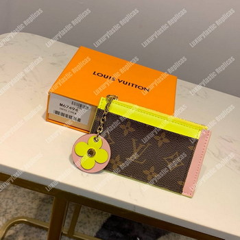 Replica LV Zipped Card Holder Monogram canvas with colorful grained leather trim Yellow