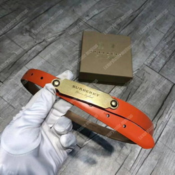 Replica Burberry Brass Plaque Buckle Embossed Bridle Leather Belt Orange
