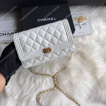 Replica Chanel Le Boy Wallet On Chain – WOC White Caviar Gold Toned