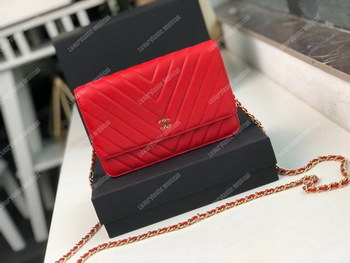 Replica Chanel Wallet On Chain – WOC Chevron Lambskin Red Gold Toned﻿