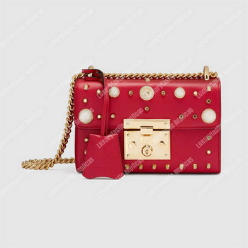 Replica Gucci Padlock Shoulder Bag Red With Pearls