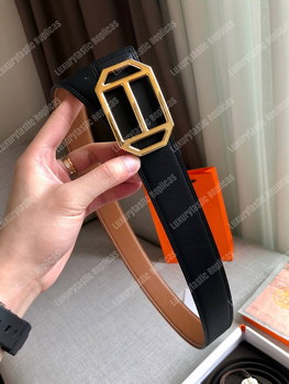 Replica Hermes Pad Belt BuckleReversible Leather Strap BlackBrown