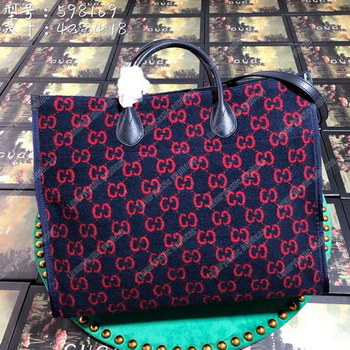 Replica Gucci GG Wool Tote BlueRed