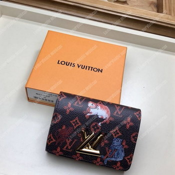 Replica LV Twist Compact Wallet Catogram Dogs and Cats Brown Orange