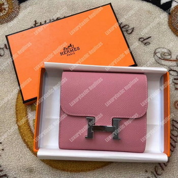 Replica Hermes Constance Compact Wallet Epsom Rose Azalée Palladium Plated