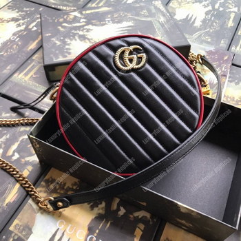 Replica Gucci GG Marmont Mini Round Shoulder Bag Black Cerise