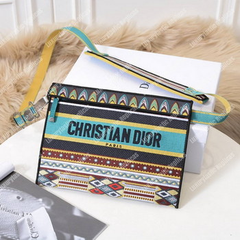 Replica Dior Multicolored Embroidered Canvas Clutch