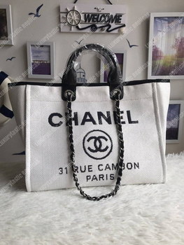 Replica Chanel Deauville Fabric Tote WhiteBlack