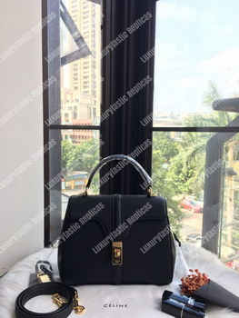 Replica Celine Small 16 Bag In Grained Calfskin Black