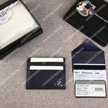 Replica Prada Leather Card Holder Navy Blue