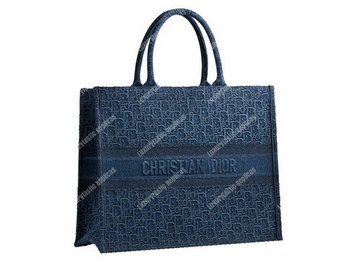 Replica Dior Small Blue Dior Oblique Embroidered Denim Dior Book Tote