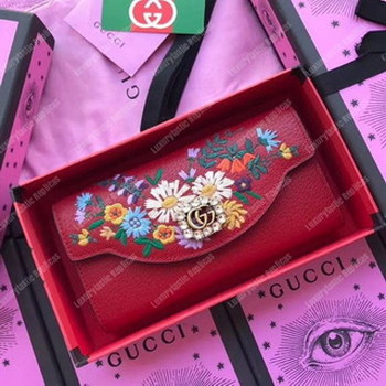 Replica Gucci Embroidered Leather Continental Wallet Red